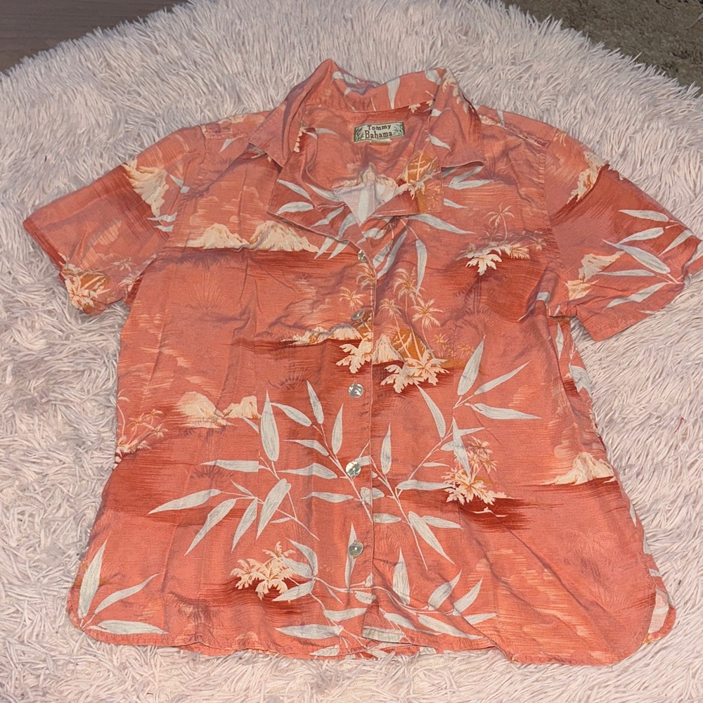 Tommy Bahama Coral and White Leaf Shirt